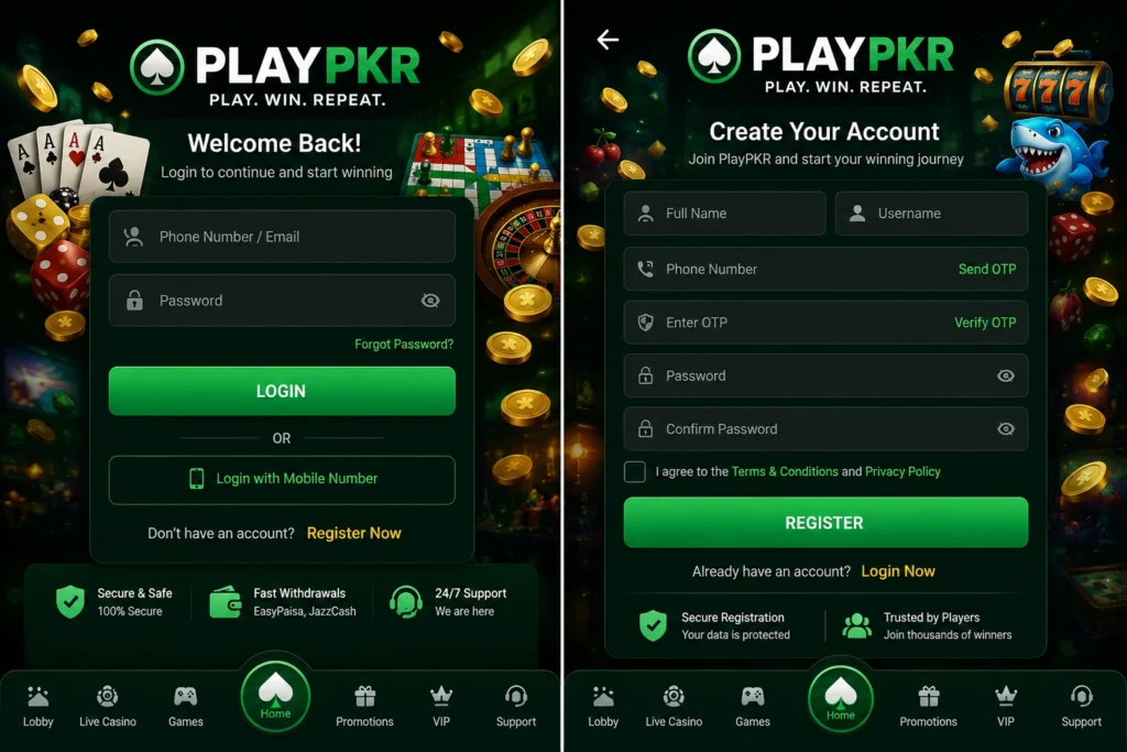 login and register playpkr